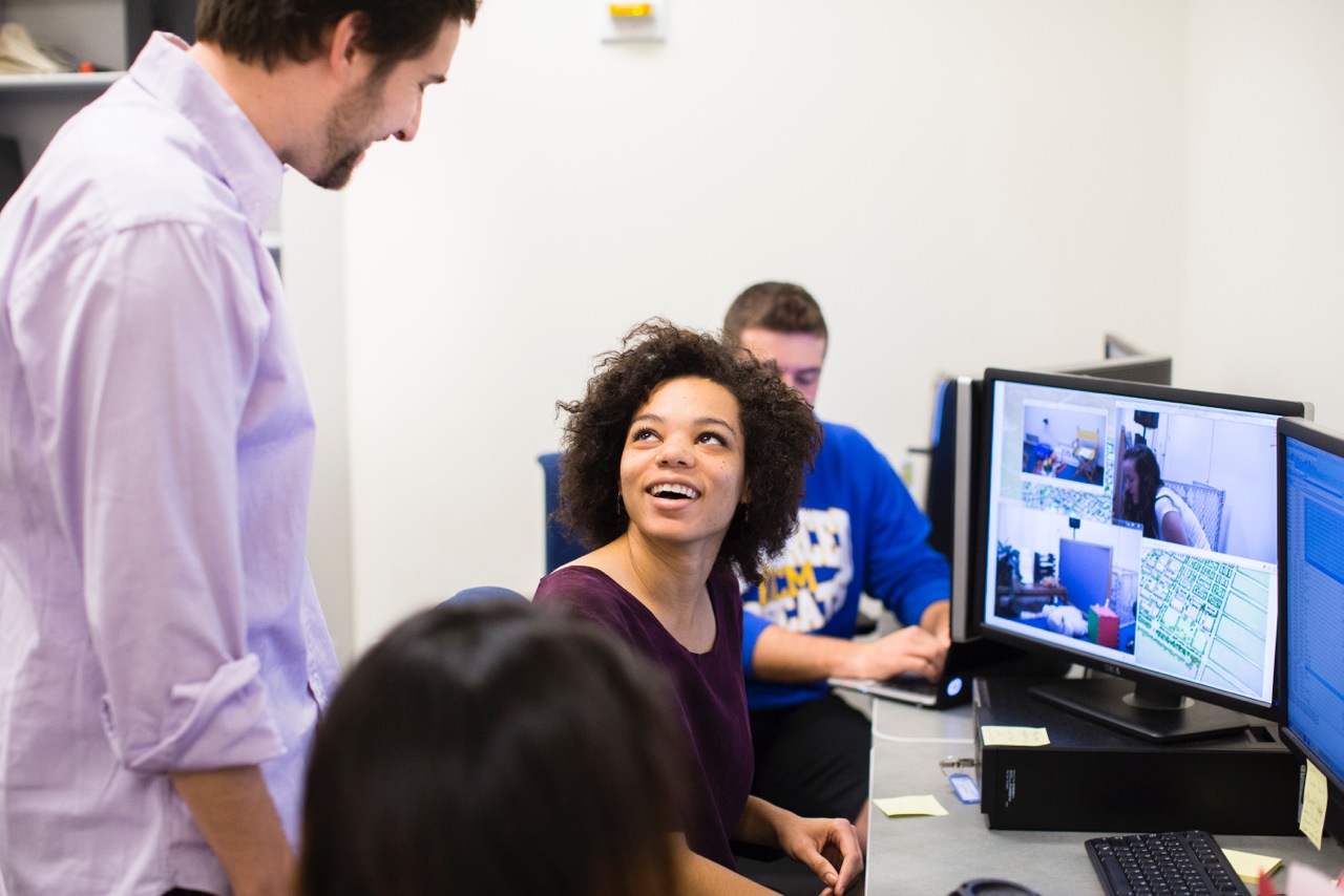 Psychology students interact with Prof Walle