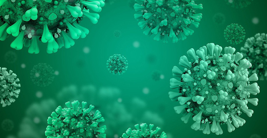 A computer-generated image depicts the coronavirus.